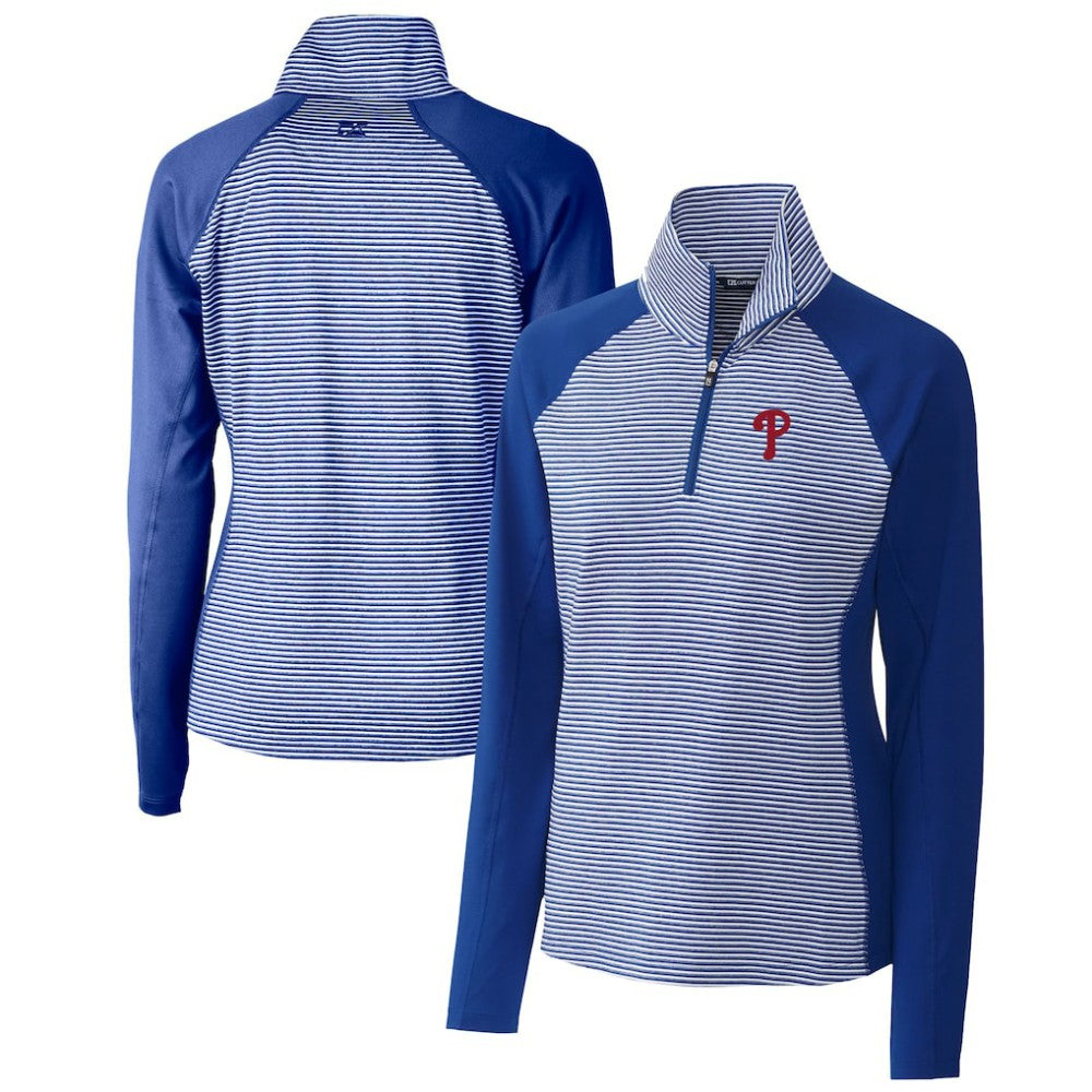Philadelphia Phillies Cutter & Buck Women's DryTec Forge Tonal Stripe Half-Zip Top - Royal - MLB Discount