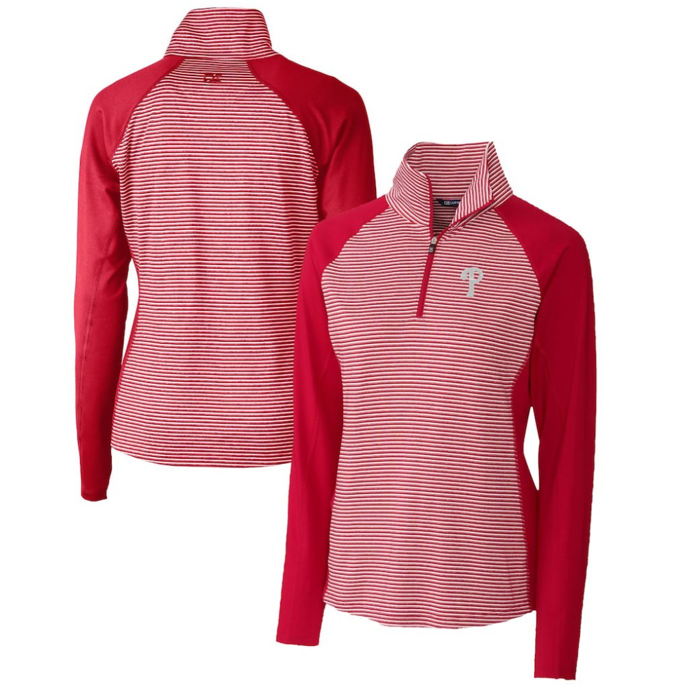 Philadelphia Phillies Cutter & Buck Women's DryTec Forge Tonal Stripe Half-Zip Top - Red - MLB Sale