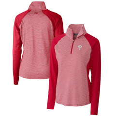 Philadelphia Phillies Cutter & Buck Women's DryTec Forge Tonal Stripe Half-Zip Top - Red - MLB Sale