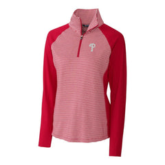Philadelphia Phillies Cutter & Buck Women's DryTec Forge Tonal Stripe Half-Zip Top - Red - MLB Sale