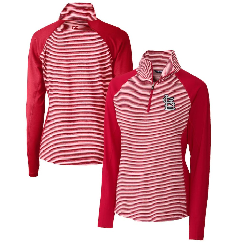 St. Louis Cardinals Cutter & Buck Women's DryTec Forge Tonal Stripe Half-Zip Top - Red - MLB Discount