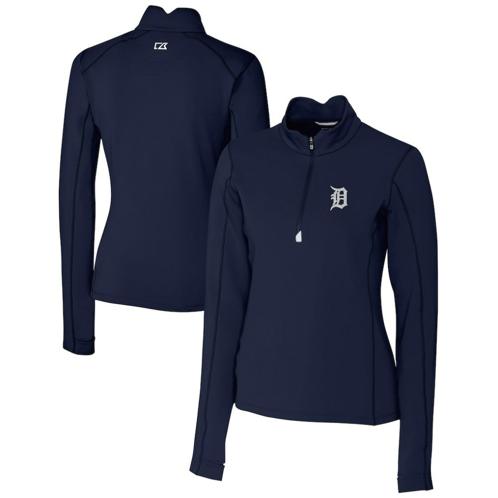 Detroit Tigers Cutter & Buck Women's DryTec Traverse Stretch Quarter-Zip Pullover Top - Navy - MLB Lifestyle