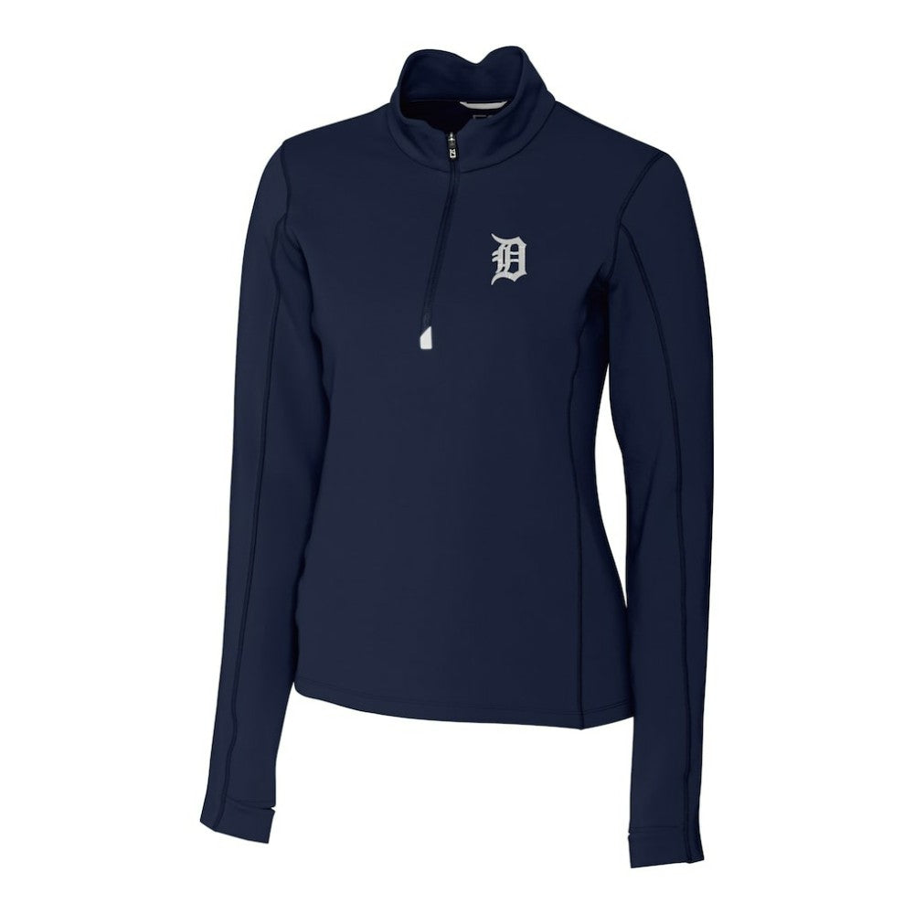 Detroit Tigers Cutter & Buck Women's DryTec Traverse Stretch Quarter-Zip Pullover Top - Navy - MLB Lifestyle