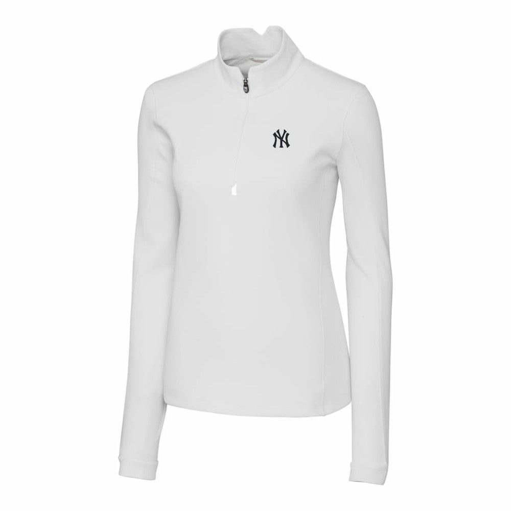 New York Yankees Cutter & Buck Women's DryTec Traverse Stretch Quarter-Zip Pullover Top - White - MLB Lifestyle