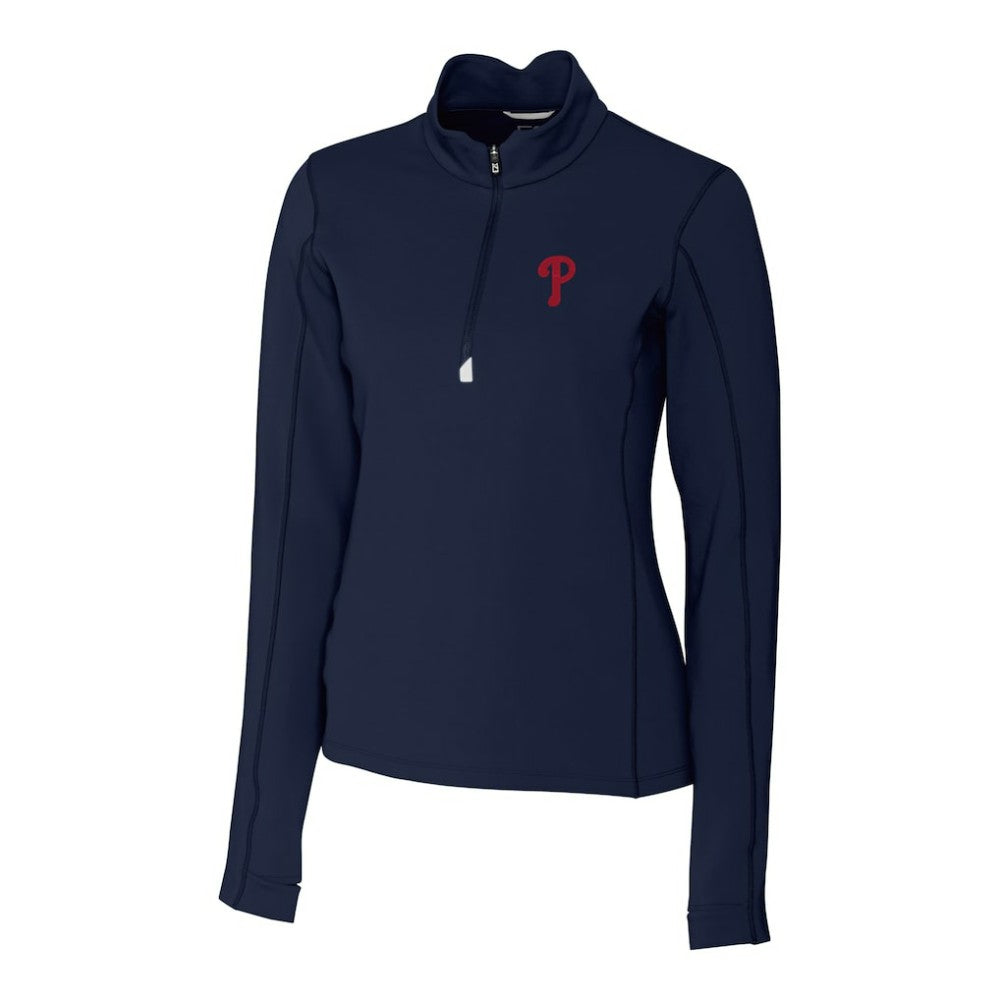 Philadelphia Phillies Cutter & Buck Women's DryTec Traverse Stretch Quarter-Zip Pullover Top - Navy - MLB Lifestyle