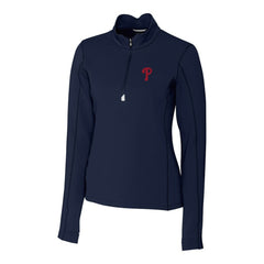 Philadelphia Phillies Cutter & Buck Women's DryTec Traverse Stretch Quarter-Zip Pullover Top - Navy - MLB Lifestyle
