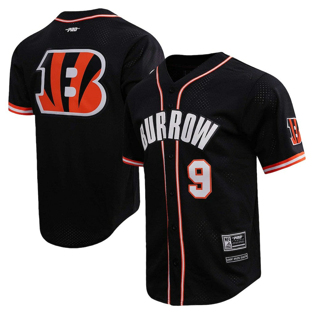 Joe Burrow Cincinnati Bengals Pro Standard Mesh Baseball Button-Up T-Shirt Black
