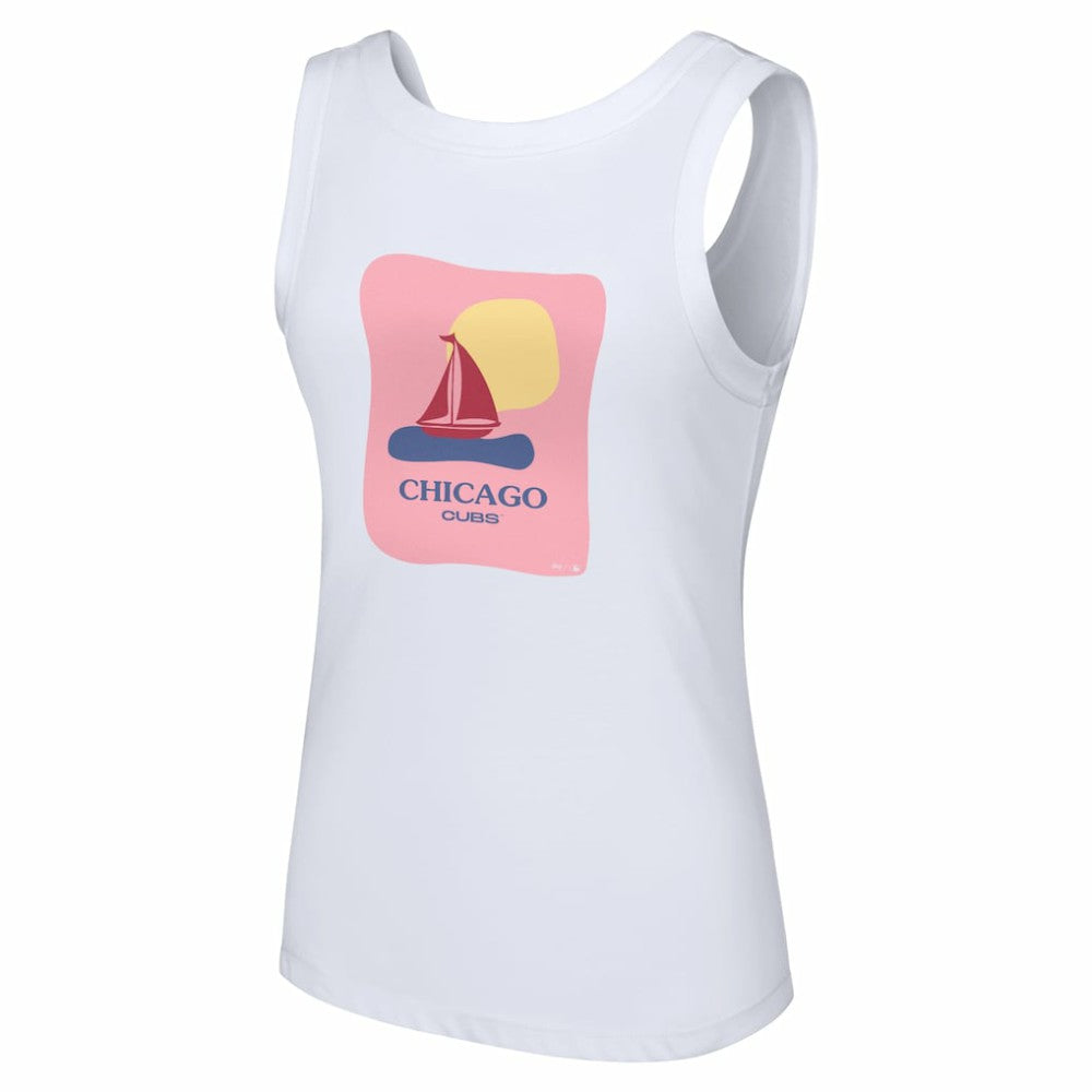 Chicago Cubs Lusso Style Women's Lindy Tank Top - White - MLB Discount