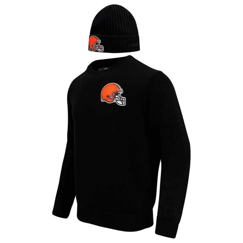 Cleveland Browns Pro Standard Crewneck Pullover Sweater & Cuffed Knit Hat Box Gift Set Black