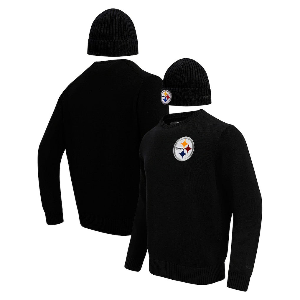 Pittsburgh Steelers Pro Standard Crewneck Pullover Sweater & Cuffed Knit Hat Box Gift Set Black