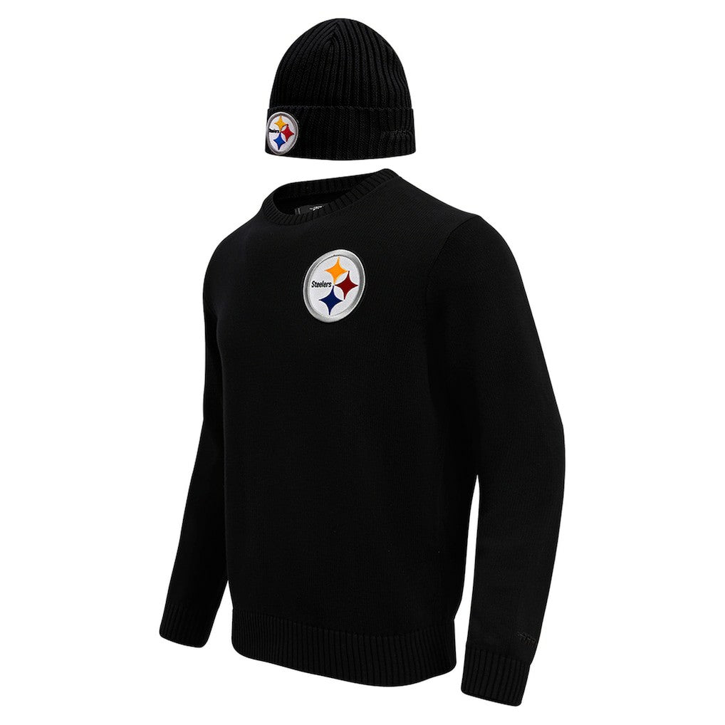 Pittsburgh Steelers Pro Standard Crewneck Pullover Sweater & Cuffed Knit Hat Box Gift Set Black