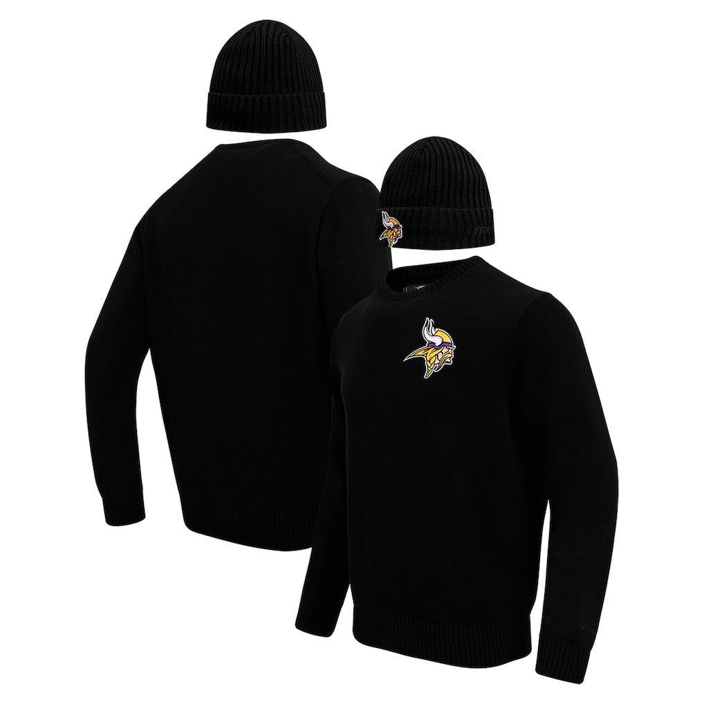 Minnesota Vikings Pro Standard Crewneck Pullover Sweater & Cuffed Knit Hat Box Gift Set Black