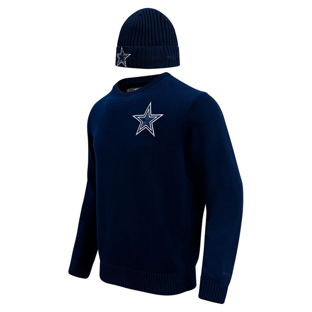 Dallas Cowboys Pro Standard Crewneck Pullover Sweater & Cuffed Knit Hat Box Gift Set Navy