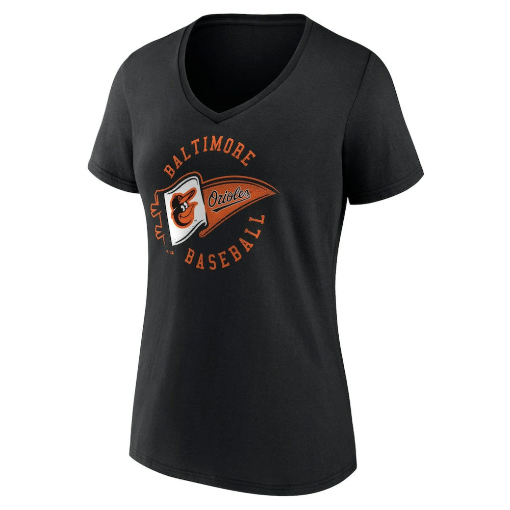 Baltimore Orioles Women's Hometown Baltimore Pennant V-Neck T-Shirt - Black - MLB on Sale