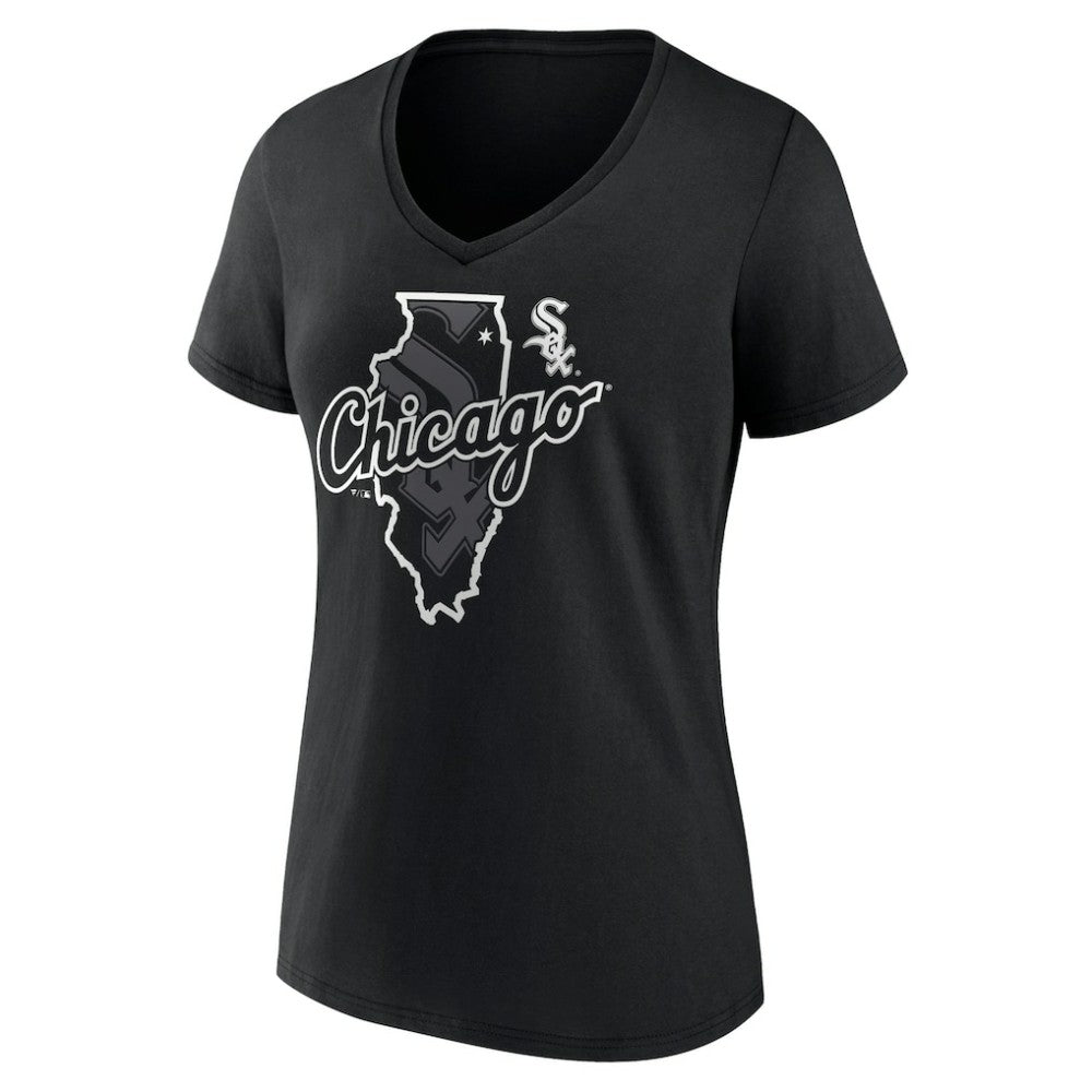 Chicago White Sox Women's Hometown Sox State V-Neck T-Shirt - Black - MLB Discount