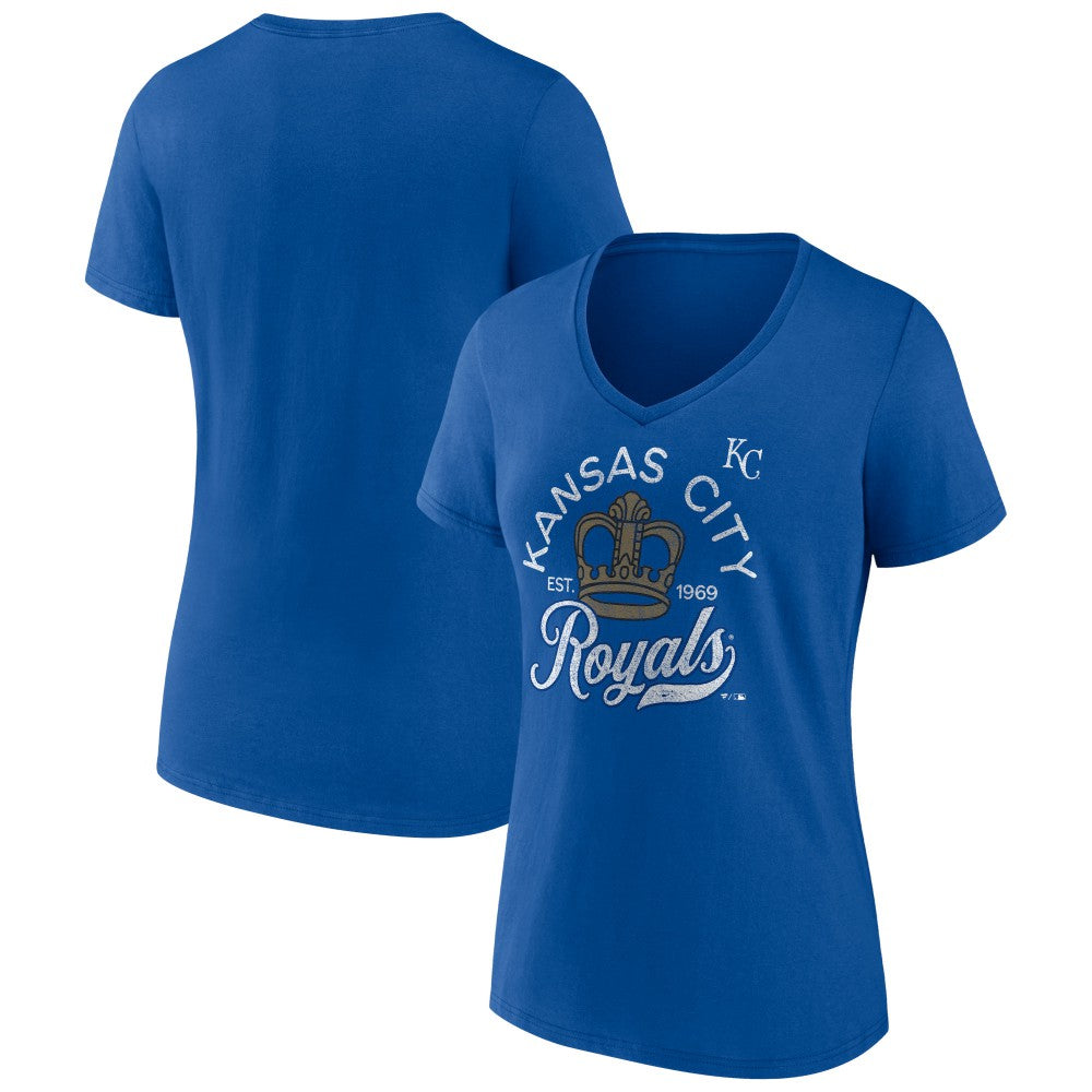 Kansas City Royals Women's Hometown Retro Crown V-Neck T-Shirt - Royal - MLB Sale