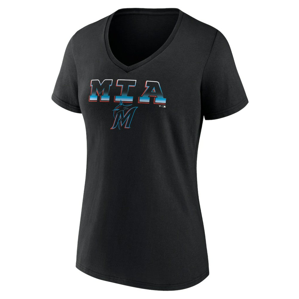 Miami Marlins Women's Hometown Baseball 305 V-Neck T-Shirt - Black - MLB Sale