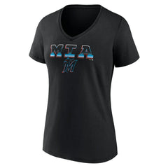 Miami Marlins Women's Hometown Baseball 305 V-Neck T-Shirt - Black - MLB Sale