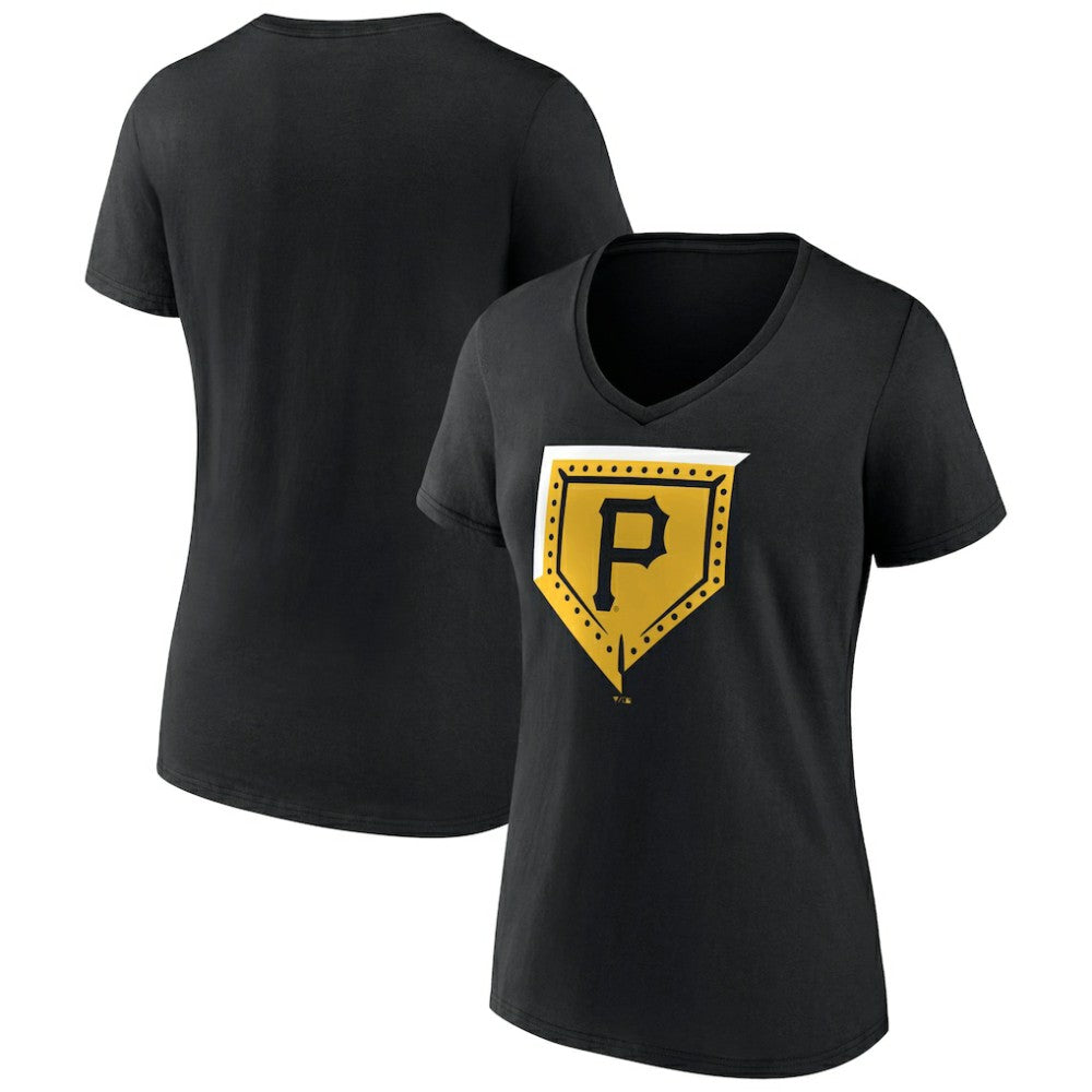 Pittsburgh Pirates Women's Hometown Steel Plate V-Neck T-Shirt - Black - MLB Discount