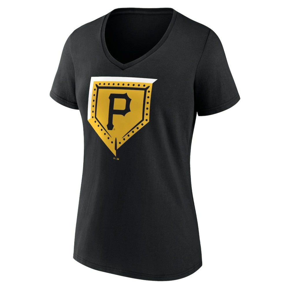 Pittsburgh Pirates Women's Hometown Steel Plate V-Neck T-Shirt - Black - MLB Discount