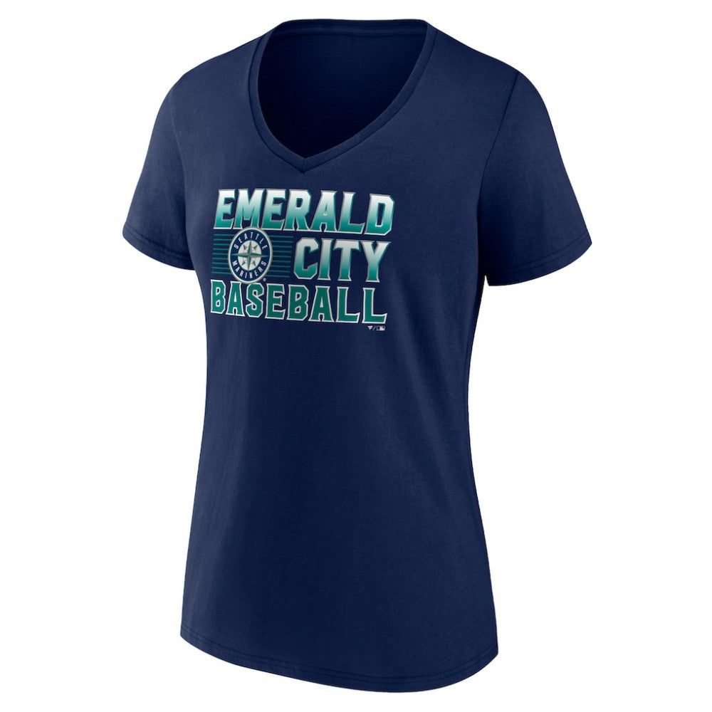 Seattle Mariners Women's Hometown Emerald Baseball V-Neck T-Shirt - Navy - MLB Lifestyle