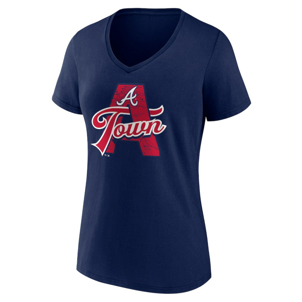 Atlanta Braves Women's Hometown A Town Map V-Neck T-Shirt - Navy - MLB Lifestyle