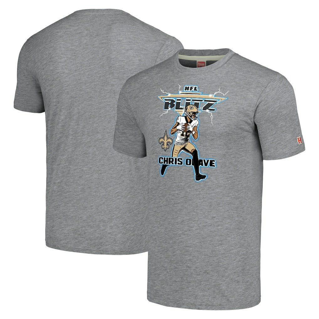 Chris Olave New Orleans Saints Homage Unisex NFL Blitz Player Tri-Blend T-Shirt Gray