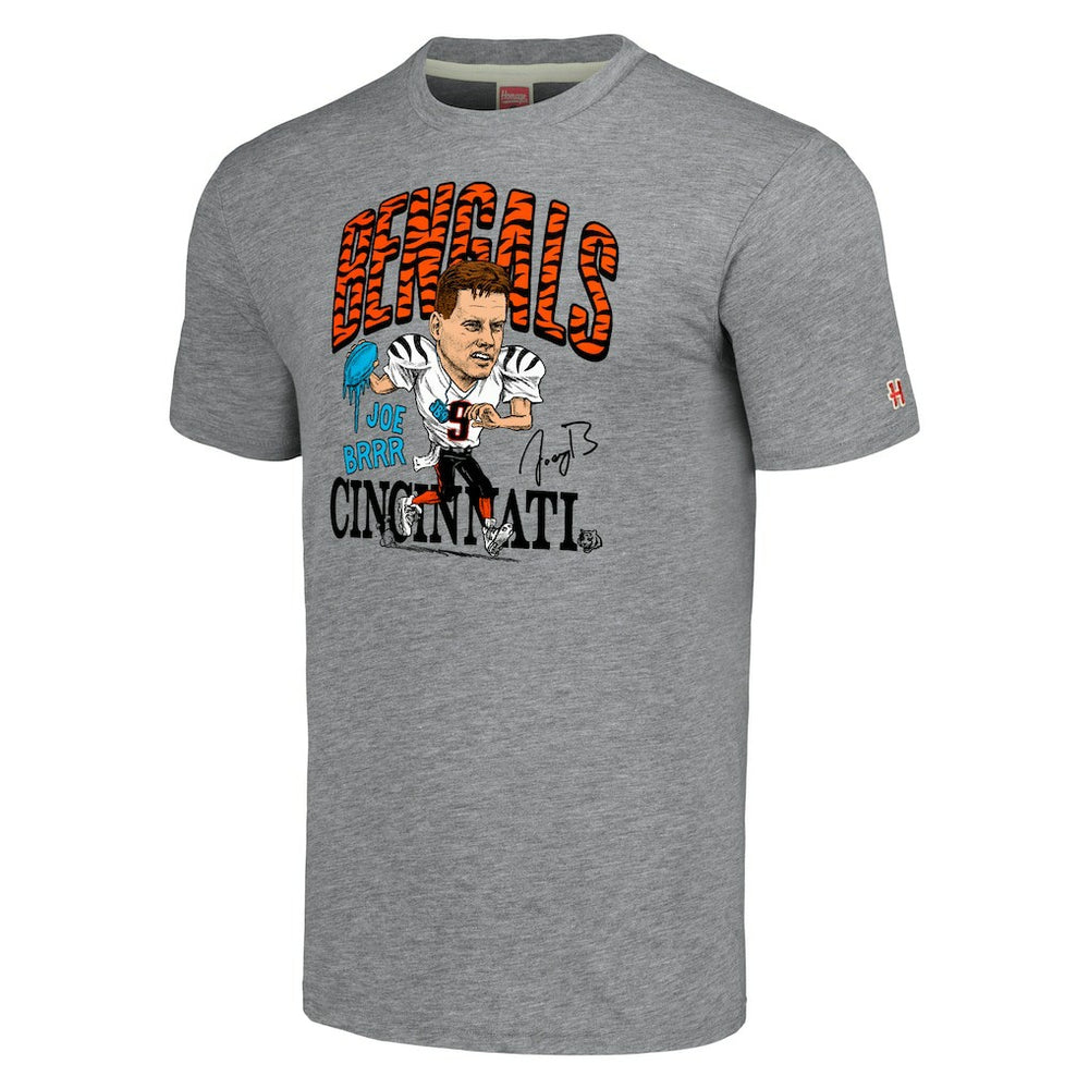 Joe Burrow Cincinnati Bengals Homage Unisex Caricature Player Tri-Blend T-Shirt Gray