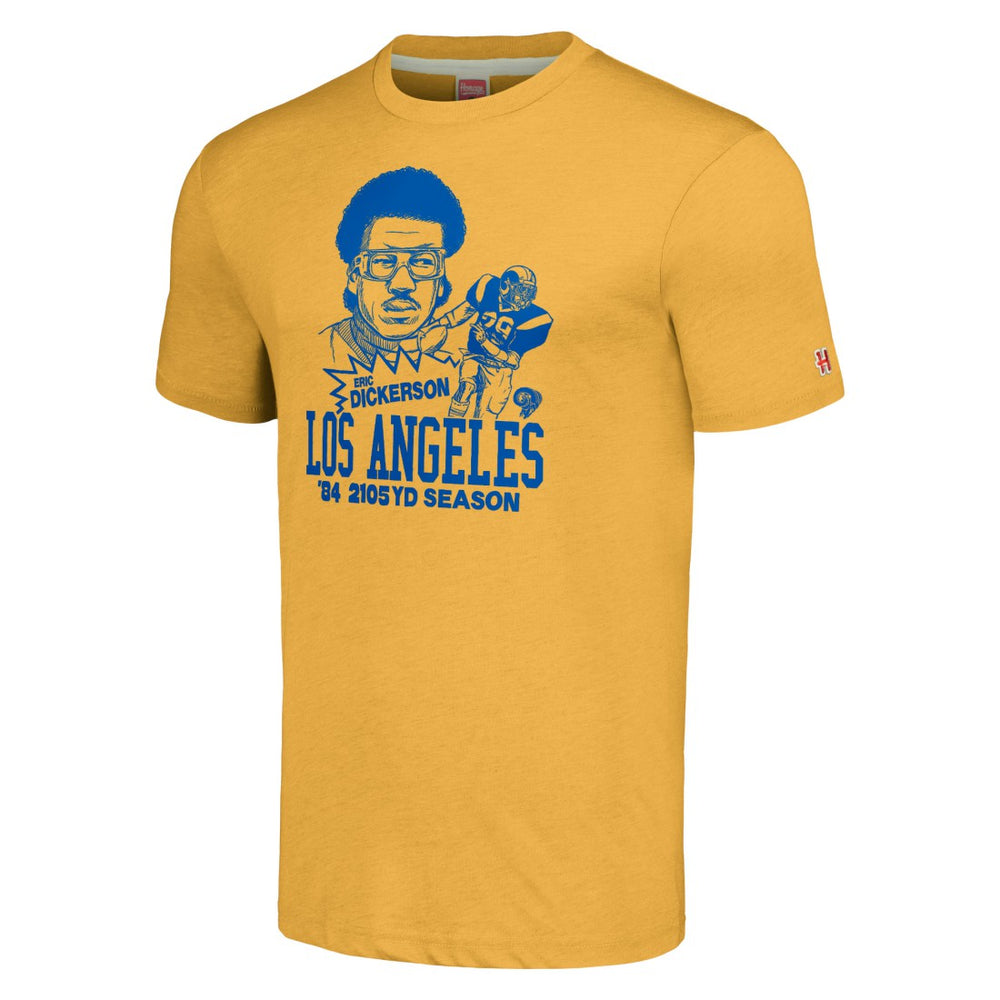Eric Dickerson Los Angeles Rams Homage Unisex Caricature Retired Player Tri-Blend T-Shirt Gold