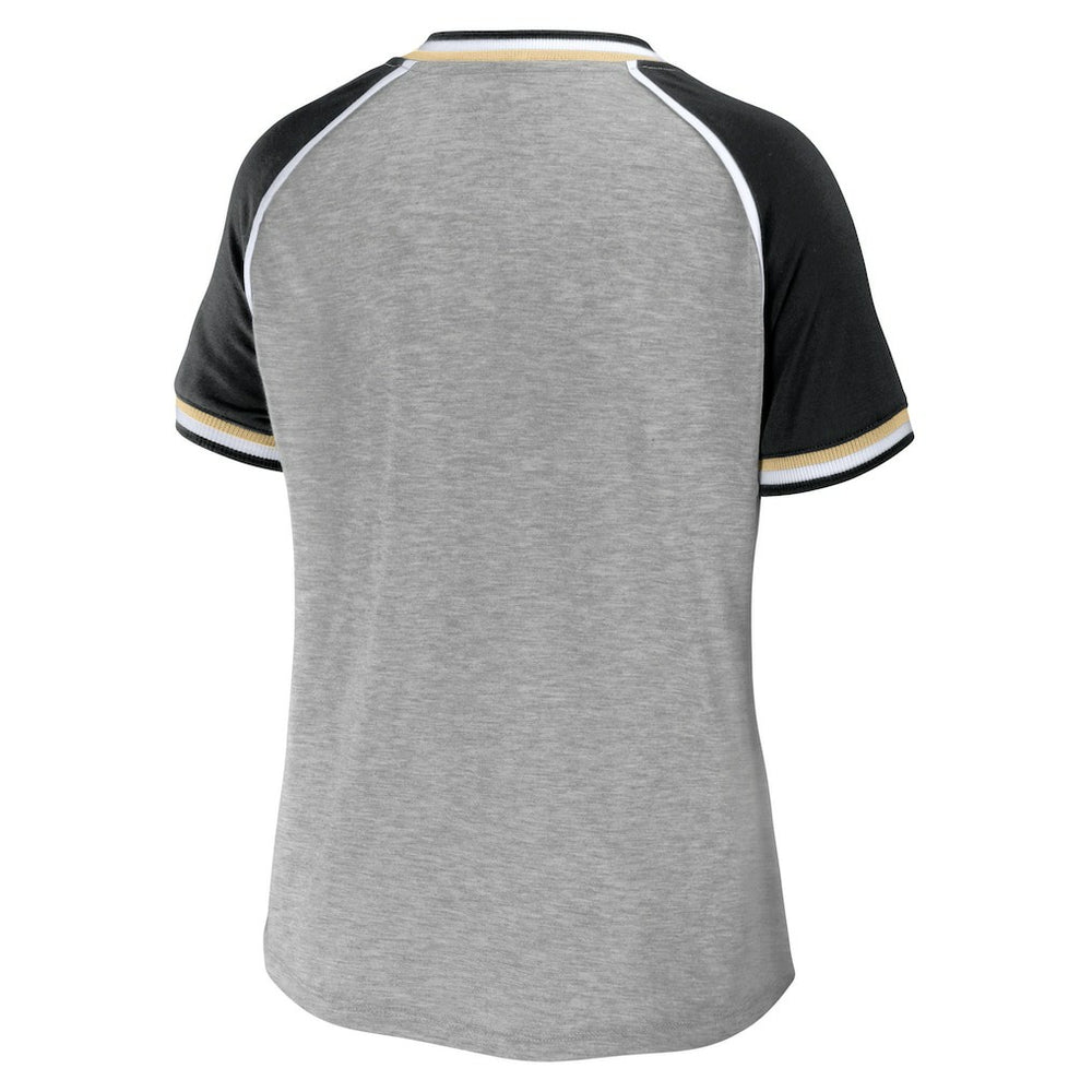 New Orleans Saints WEAR by Erin Andrews Women's Cropped Raglan Throwback V-Neck T-Shirt Heather Gray