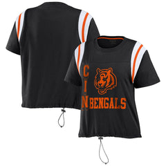Cincinnati Bengals WEAR by Erin Andrews Women's Cinched Colorblock T-Shirt Black