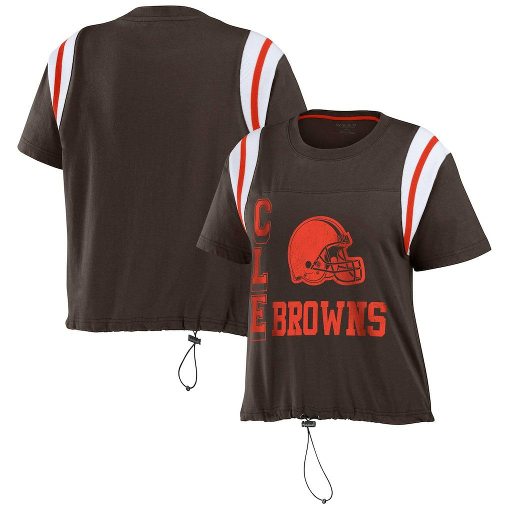 Cleveland Browns WEAR by Erin Andrews Women's Cinched Colorblock T-Shirt Brown