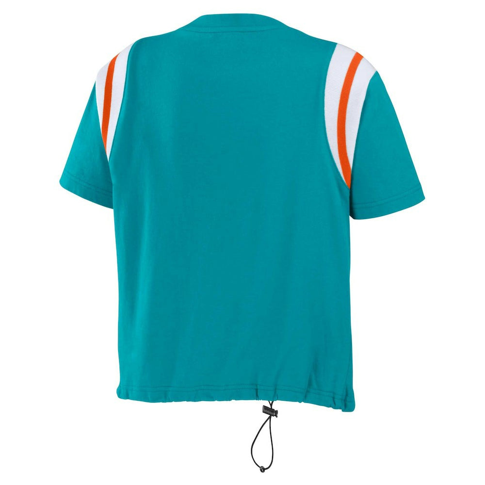 Miami Dolphins WEAR by Erin Andrews Women's Cinched Colorblock T-Shirt Aqua