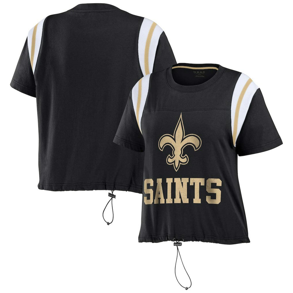 New Orleans Saints WEAR by Erin Andrews Women's Cinched Colorblock T-Shirt Black