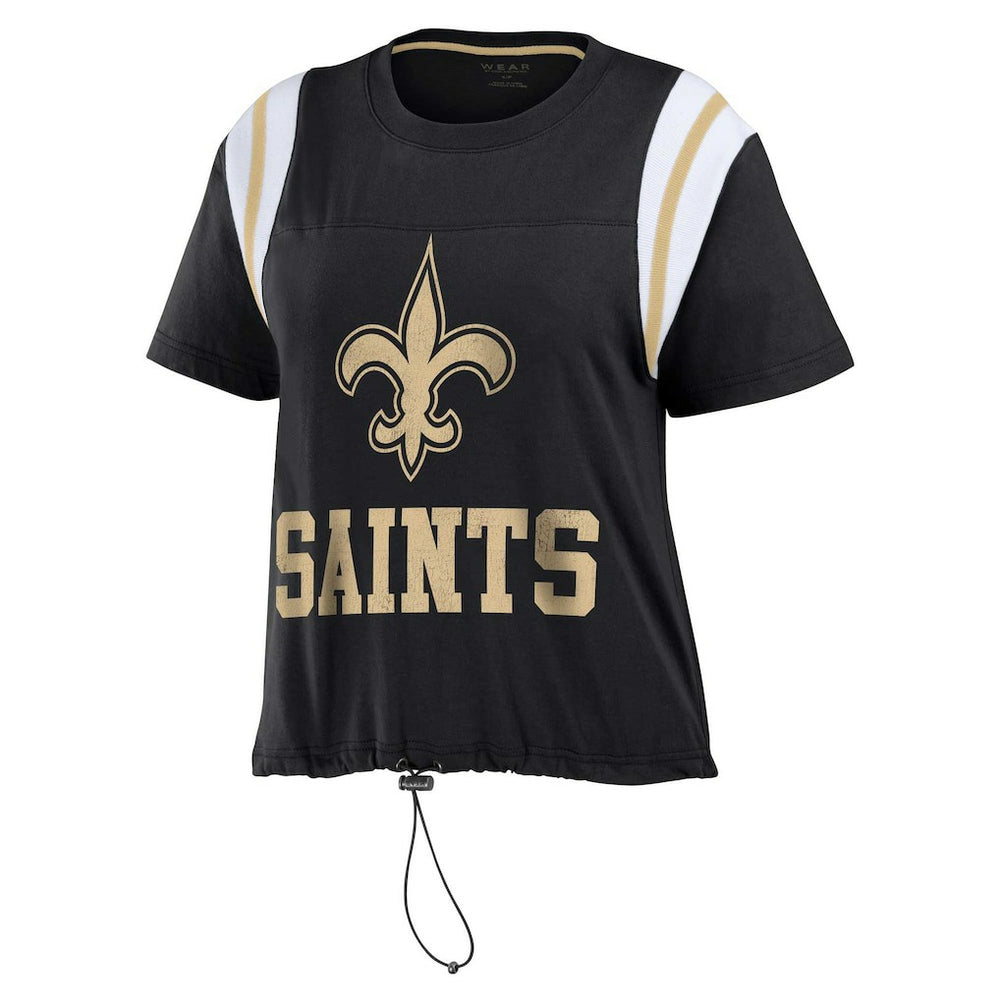 New Orleans Saints WEAR by Erin Andrews Women's Cinched Colorblock T-Shirt Black