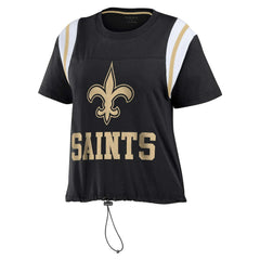 New Orleans Saints WEAR by Erin Andrews Women's Cinched Colorblock T-Shirt Black