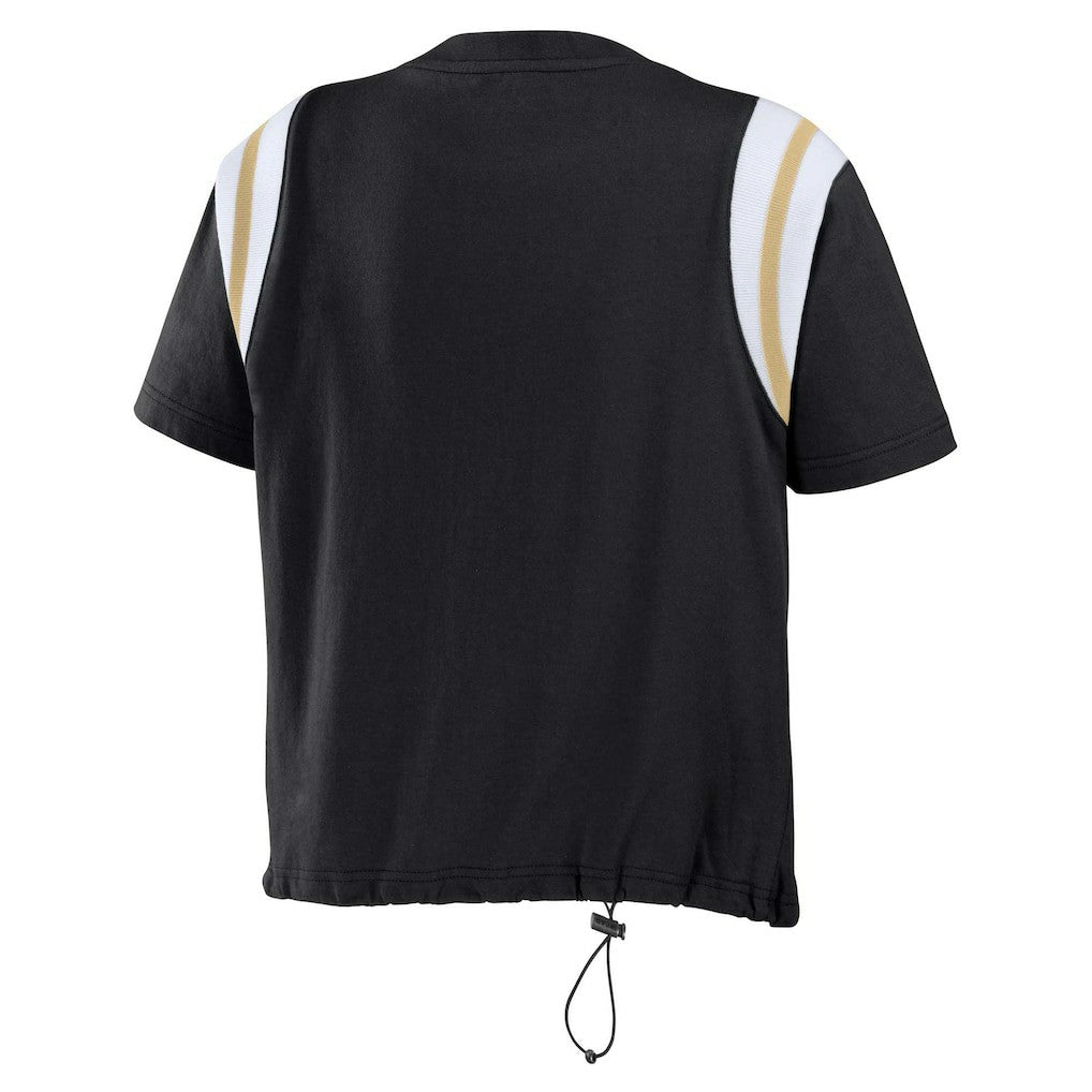 New Orleans Saints WEAR by Erin Andrews Women's Cinched Colorblock T-Shirt Black