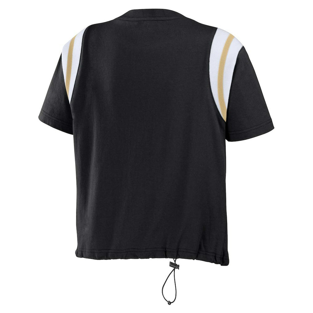 New Orleans Saints WEAR by Erin Andrews Women's Cinched Colorblock T-Shirt Black