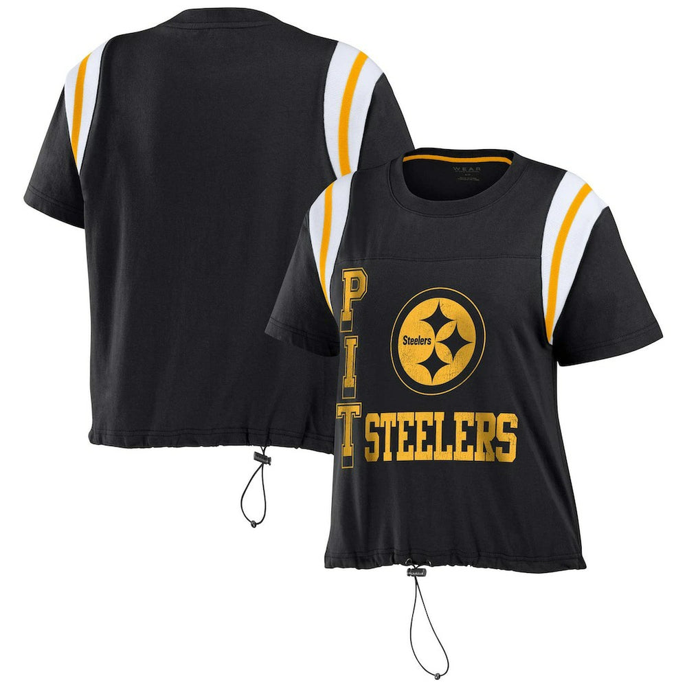 Pittsburgh Steelers WEAR by Erin Andrews Women's Cinched Colorblock T-Shirt Black
