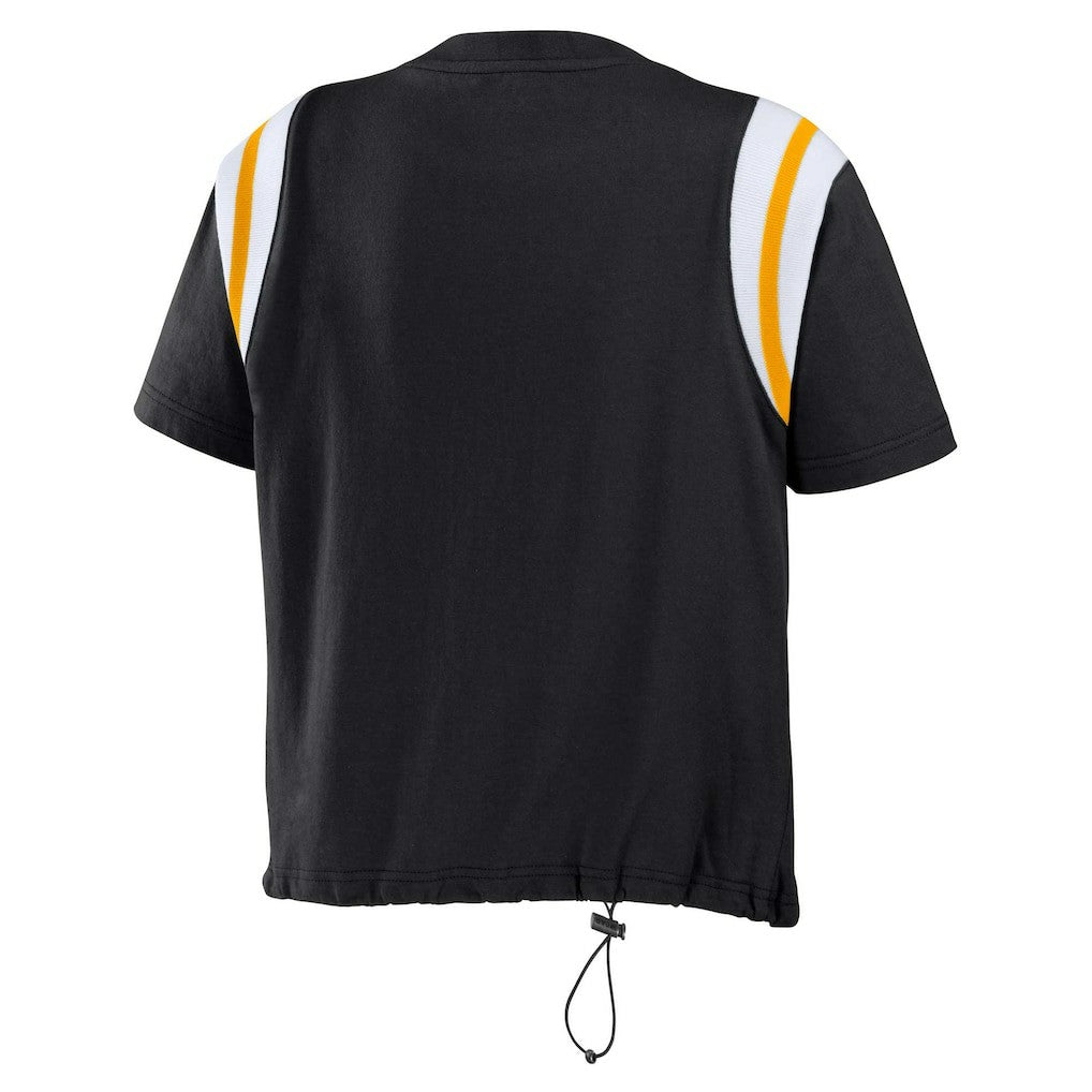 Pittsburgh Steelers WEAR by Erin Andrews Women's Cinched Colorblock T-Shirt Black
