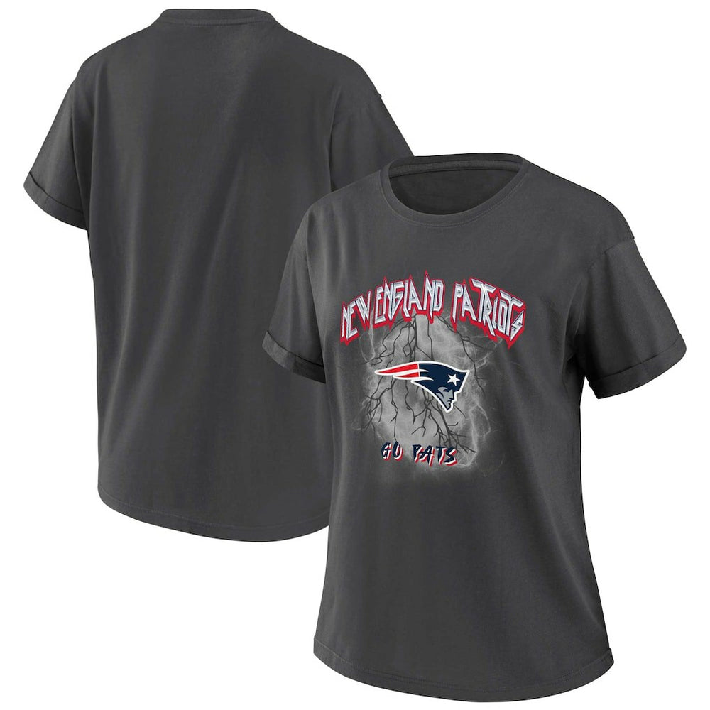 New England Patriots WEAR by Erin Andrews Women's Boyfriend T-Shirt Charcoal