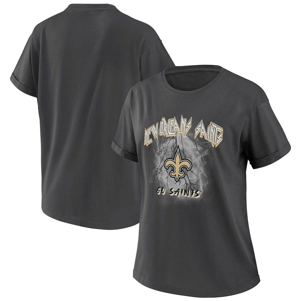New Orleans Saints WEAR by Erin Andrews Women's Boyfriend T-Shirt Charcoal