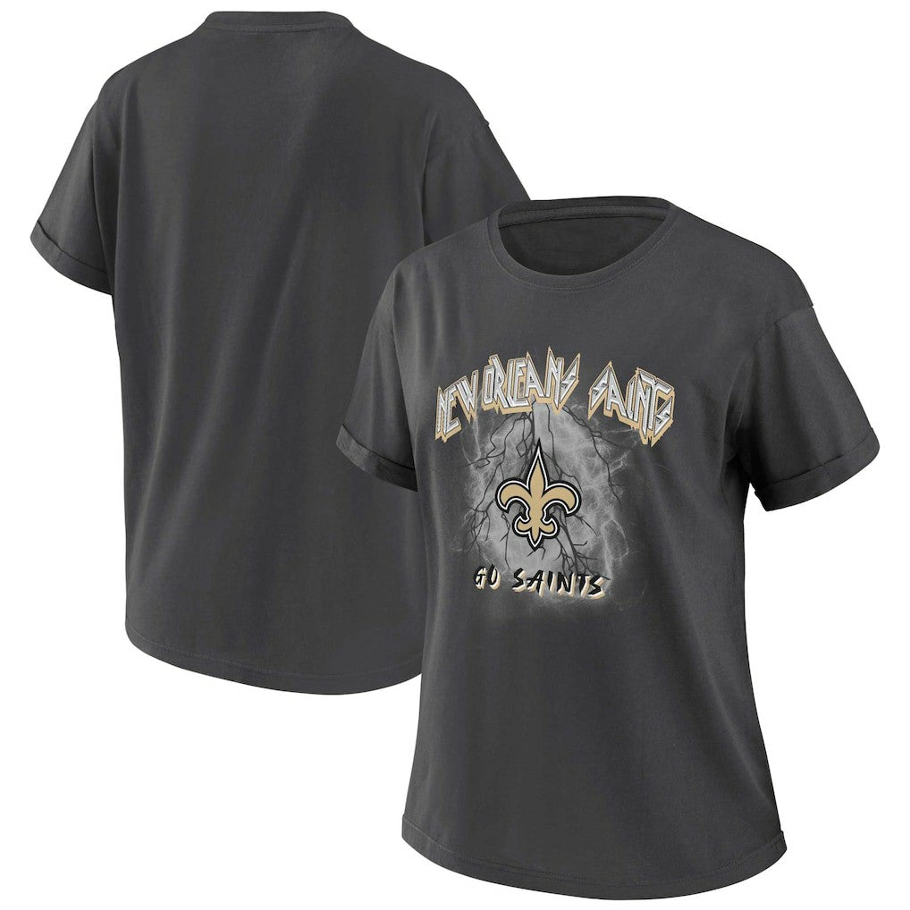 New Orleans Saints WEAR by Erin Andrews Women's Boyfriend T-Shirt Charcoal