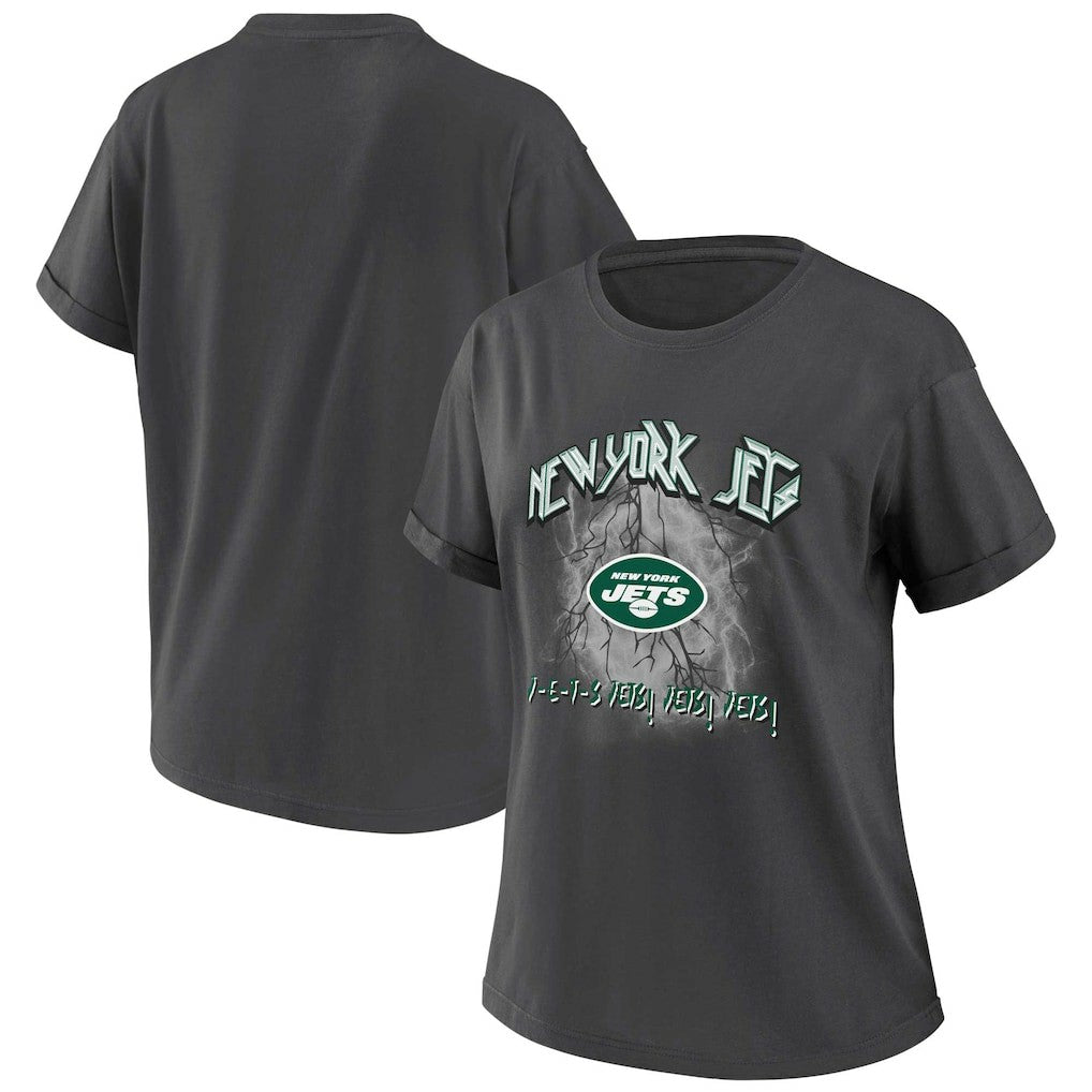 New York Jets WEAR by Erin Andrews Women's Boyfriend T-Shirt Charcoal