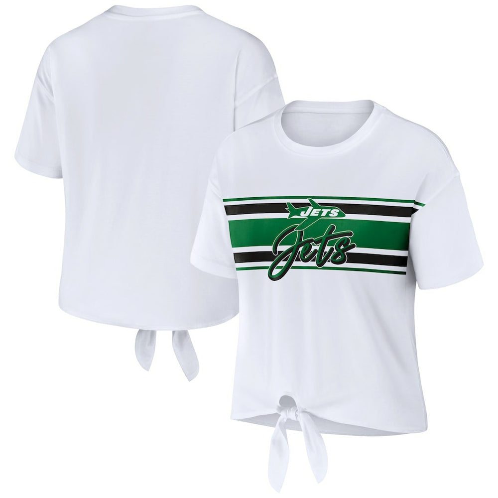 New York Jets WEAR by Erin Andrews Women's Front Tie Retro T-Shirt White