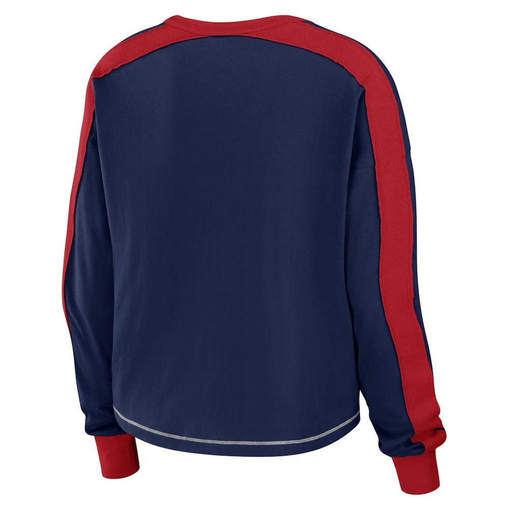 New England Patriots WEAR by Erin Andrews Women's Color Block Modest Crop Long Sleeve T-Shirt Navy/Red