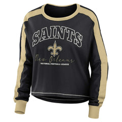 New Orleans Saints WEAR by Erin Andrews Women's Color Block Modest Crop Long Sleeve T-Shirt Black/Gold