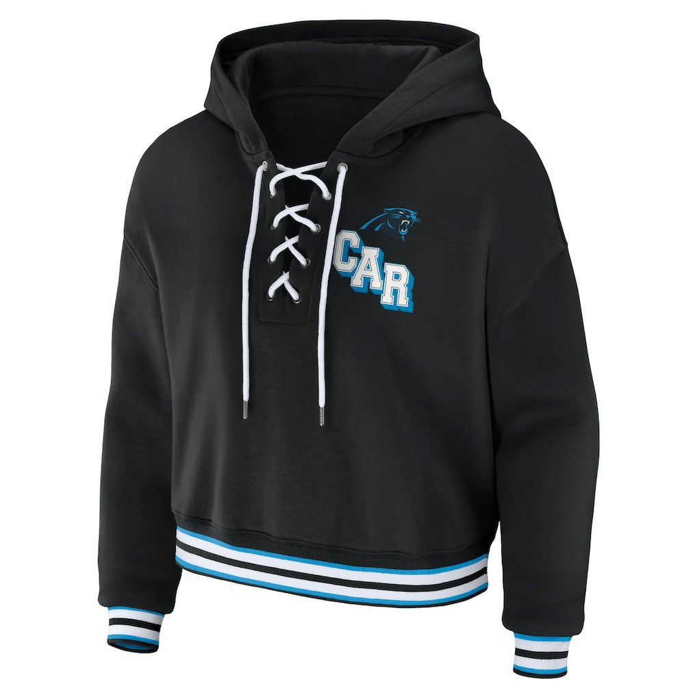 Carolina Panthers WEAR by Erin Andrews Women's Lace-Up Pullover Hoodie Black