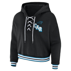 Carolina Panthers WEAR by Erin Andrews Women's Lace-Up Pullover Hoodie Black