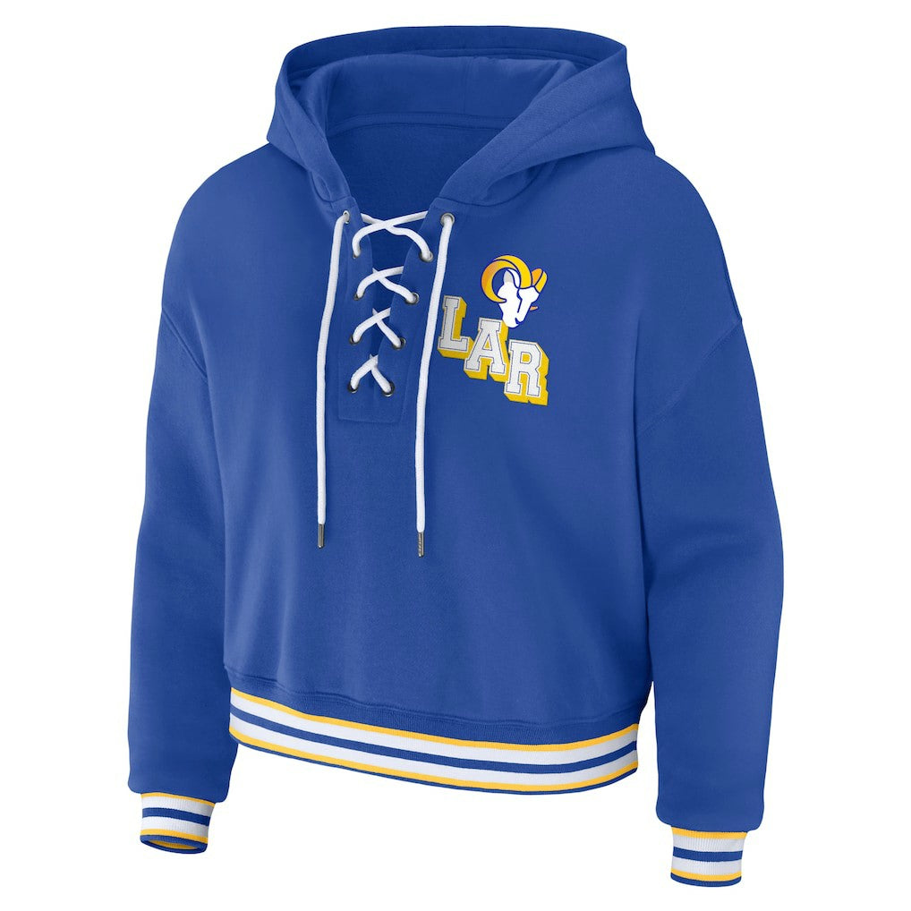 Los Angeles Rams WEAR by Erin Andrews Women's Lace-Up Pullover Hoodie Royal